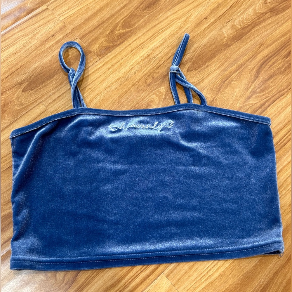 Forever 21, “ Heavenly”, Velvet, Crop Top, Blue/White, spaghetti strap, flowy